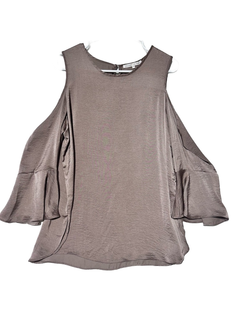 Y2K Mocha Cold Shoulder Blouse Bell Sleeve Boho Festival Flowy Top M - Picture 2 of 7